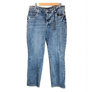 See Thru Soul Jeans Womens Sz 34x30.5 Med Wash High Rise Relaxed Straight Denim